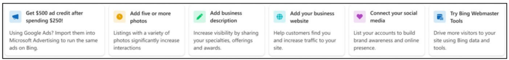 Screenshot of recommendation tool for Bing Places for Business